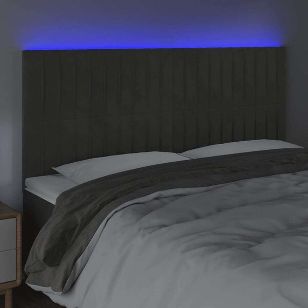 LED-es Bársony Fejtámla - Sötétszürke - 160cm