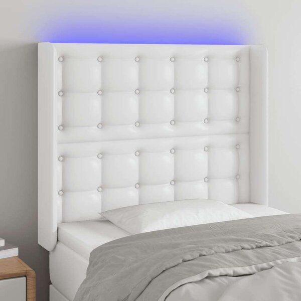 LED-es Ágyfejtámla - Fehér Műbőr - 83x128cm