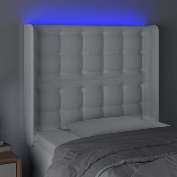 LED-es Ágyfejtámla - Fehér Műbőr - 83x128cm
