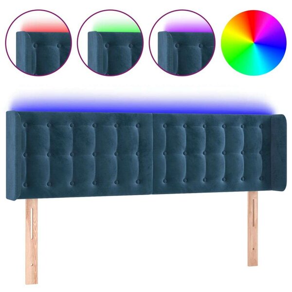 Bársony LED Fejtámla - Sötétkék - 147x16x78/88cm
