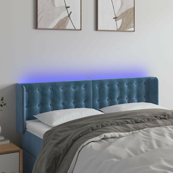 Bársony LED Fejtámla - Sötétkék - 147x16x78/88cm