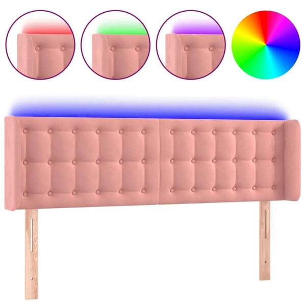 LED-es Fejtámla - Rózsaszín Bársony - 147x16x78/88cm