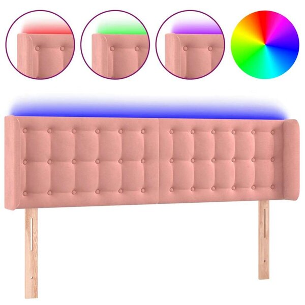 LED-es Fejtámla - Rózsaszín Bársony - 147x16x78/88cm