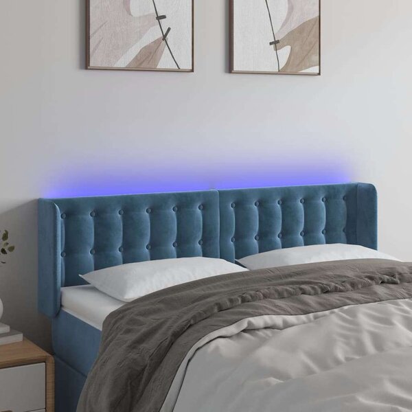 Bársony LED Fejtámla - Sötétkék - 147x16x78/88cm