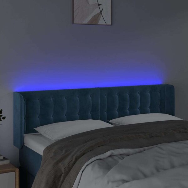 Bársony LED Fejtámla - Sötétkék - 147x16x78/88cm