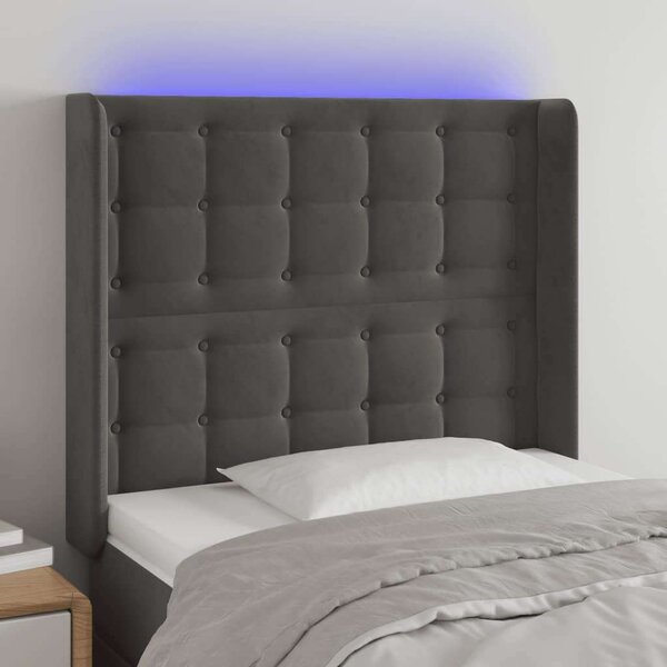 Bársony LED Fejtámla - Sötétszürke - 93x16x118/128cm