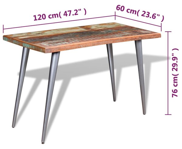 Tömör újrahasznosított fa étkezőasztal 120 x 60 x 76 cm