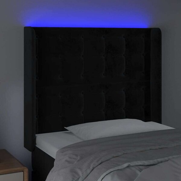 Fekete Bársony Fejtámla LED-del - 103x16x118/128cm