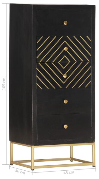 Fekete és aranyszínű tömör mangófa fiókos szekrény 45x30x105 cm