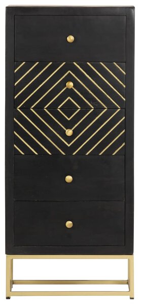Fekete és aranyszínű tömör mangófa fiókos szekrény 45x30x105 cm