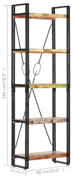 5 szintes tömör újrahasznosított fa könyvespolc 60x30x180 cm
