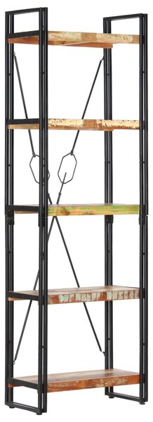 5 szintes tömör újrahasznosított fa könyvespolc 60x30x180 cm