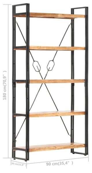 5-szintes tömör akácfa könyvespolc 90 x 30 x 180 cm