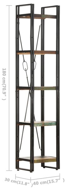 5 szintes tömör újrahasznosított fa könyvespolc 40x30x180 cm