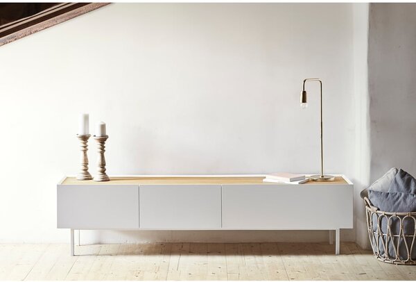 Fehér-natúr színű TV-állvány tölgyfa dekorral 180x45 cm Arista – Teulat