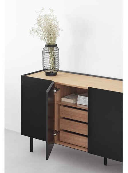 Fekete alacsony komód tölgyfa dekorral 165x78 cm Arista – Teulat