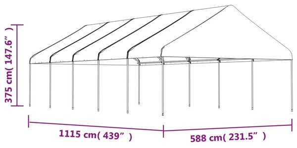 Fehér polietilén pavilon tetővel 11,15 x 5,88 x 3,75 m