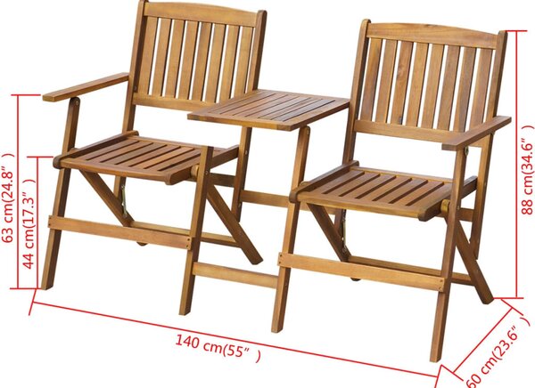 Összecsukható tömör akácfa kerti pad asztalkával 140 cm