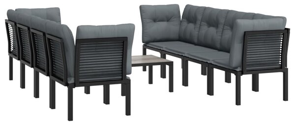 9 részes fekete-szürke polyrattan kerti ülőgarnitúral