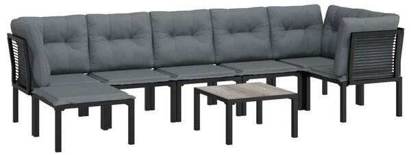 8 részes fekete-szürke polyrattan kerti társalgógarnitúra