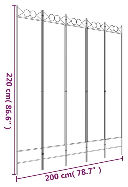 Fehér 5 paneles paraván 200x220 cm szövet