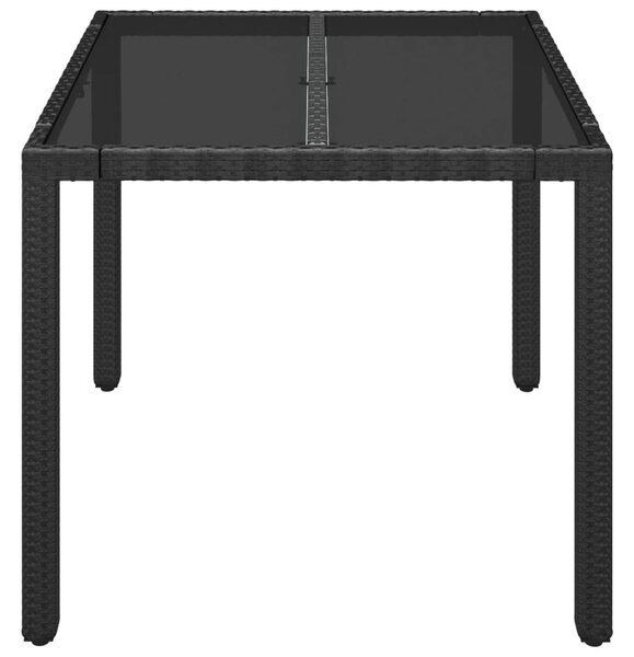 Fekete polyrattan üveglapos kerti asztal 90 x 90 x 75 cm
