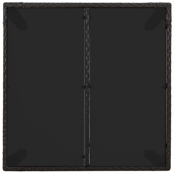 Fekete polyrattan üveglapos kerti asztal 90 x 90 x 75 cm