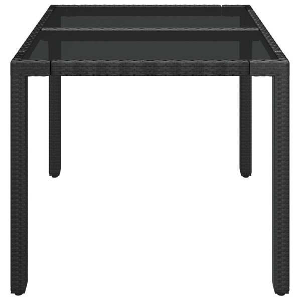 Fekete polyrattan üveglapos kerti asztal 90 x 90 x 75 cm
