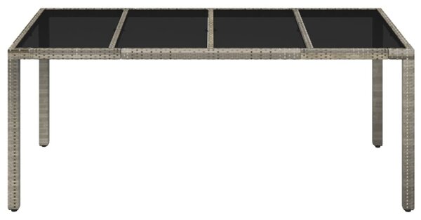 Szürke polyrattan üveglapos kerti asztal 190 x 90 x 75 cm