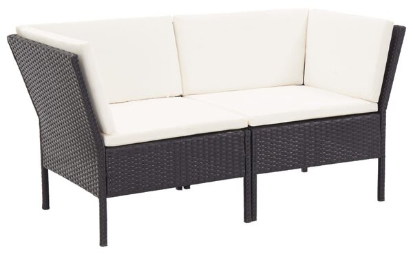 8 részes fekete polyrattan kerti bútorszett párnákkal