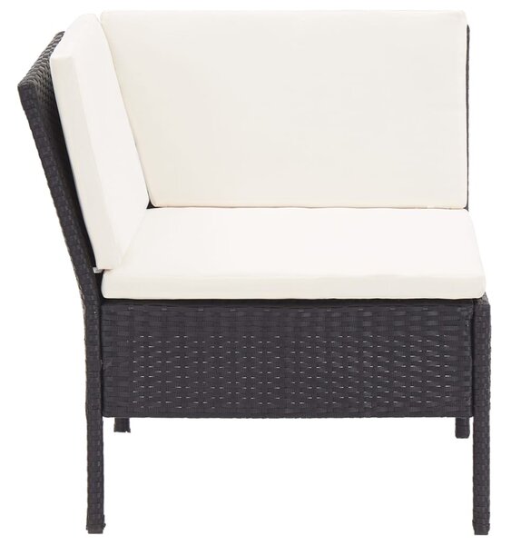 8 részes fekete polyrattan kerti bútorszett párnákkal