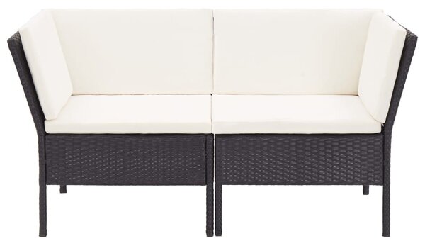 8 részes fekete polyrattan kerti bútorszett párnákkal