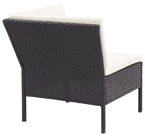 8 részes fekete polyrattan kerti bútorszett párnákkal
