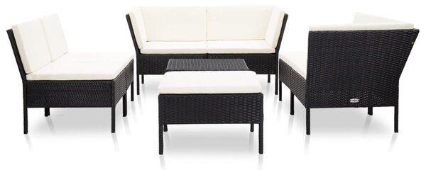 8 részes fekete polyrattan kerti bútorszett párnákkal