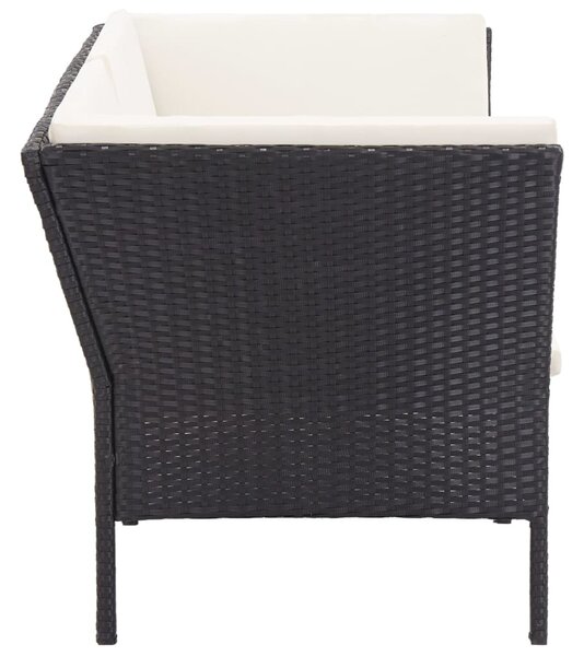 8 részes fekete polyrattan kerti bútorszett párnákkal