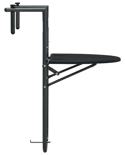 Fekete rattan hatású műanyag függő erkélyasztal 60x64x83,5 cm