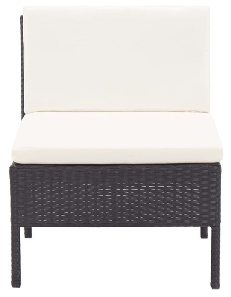 8 részes fekete polyrattan kerti bútorszett párnákkal