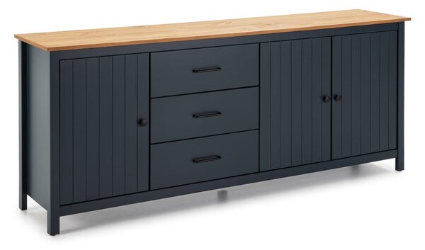 Sötétkék borovi fenyő alacsony komód 190x80 cm Miranda – Marckeric