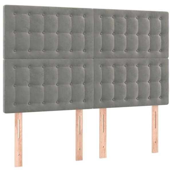 Világosszürke bársony led-es fejtámla 144x5x118/128 cm