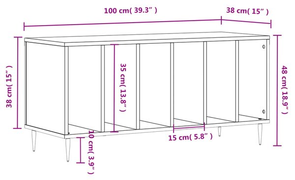 Szürke sonoma színű szerelt fa hanglemezszekrény 100x38x48 cm