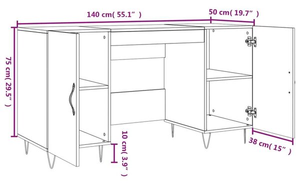 VidaXL Fehér Íróasztal - 140x50x75 cm