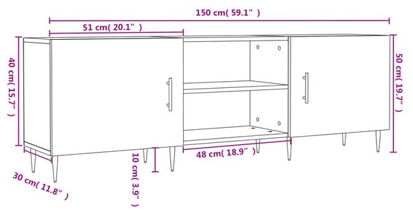 VidaXL füstös tölgyszínű műfa TV-szekrény 150x30x44,5 cm
