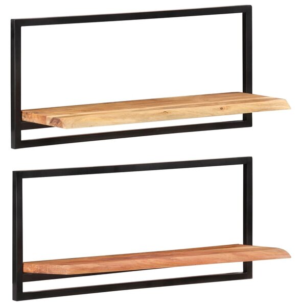 2 darab tömör akácfa és acél falipolc 80 x 25 x 35 cm