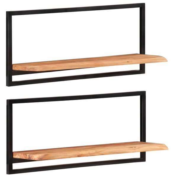 2 darab tömör akácfa és acél falipolc 80 x 25 x 35 cm