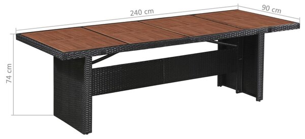 Polyrattan és tömör akácfa kerti asztal 240 x 90 x 74 cm