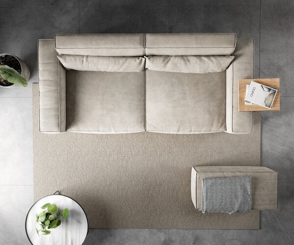 DELIFE Nagy kanapé Sirpio 230x95 cm kordbársony bézs puffal
