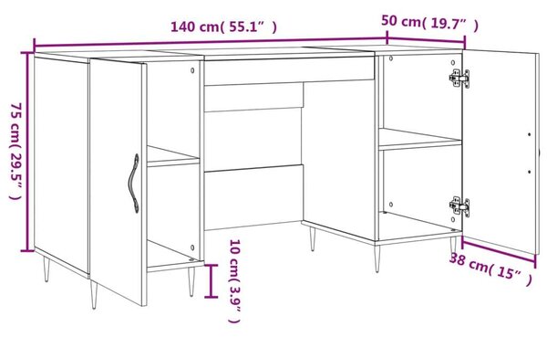 VidaXL Íróasztal - Füstös Tölgy - 140x50x75 cm