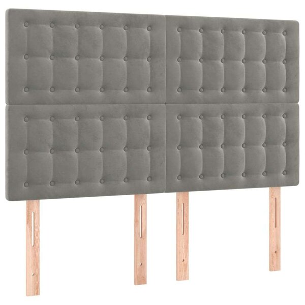 Világosszürke bársony led-es fejtámla 144x5x118/128 cm
