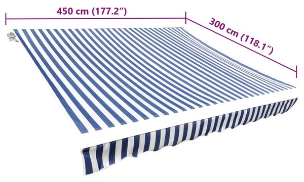Kék és fehér vászon napellenző tető 4,5 x 3 m