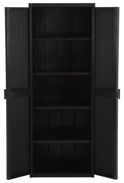 Fekete PP rattan kerti tárolószekrény 65 x 45 x 172 cm